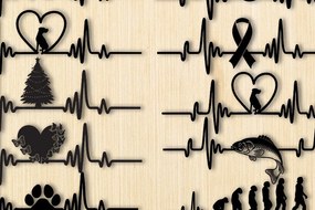 Σετ των 2 Intra απο ξύλο plywood 3mm-4mm πάχος Γάτα με χτύπο καρδιάς σκύλου Line Wall Art Δίασταση 15x18 cm INTRAFABR-90732112