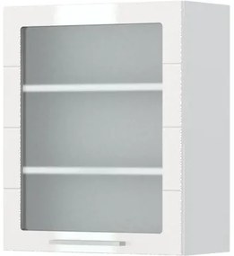 Ντουλάπι κρεμαστό Hudson V7-60-1KS με βιτρίνα-Λευκό - Λευκό γυαλιστερό - 60.00Χ32.00Χ72.00cm