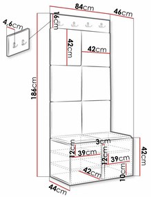 Σετ διαδρόμου Hartford 383, 186x84x46cm, Άσπρο, Μπλε, Πλαστικοποιημένη μοριοσανίδα, Ταπισερί, Ινοσανίδες μέσης πυκνότητας, Εντοιχισμένη, Τοίχου