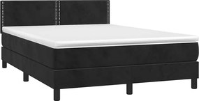 vidaXL Κρεβάτι Boxspring με Στρώμα &amp; LED Μαύρο 140x190 εκ. Βελούδινο