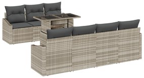vidaXL 8 κομμάτια σετ καναπέ κήπου με μαξιλάρια ανοιχτό γκρι πολυ-ρατάν