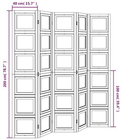 Διαχωριστικό Χώρου με 5 Πάνελ Λευκό από Μασίφ Ξύλο Παυλώνιας - Λευκό