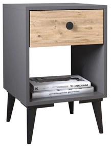 Κομοδίνο ArteLibre AMARI Ανθρακί/Δρυς Μοριοσανίδα 43x43x67.5cm