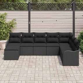 vidaXL Σετ Καναπέ Κήπου με μαξιλάρι 8 pcs Μαύρο Πολυ ράταν