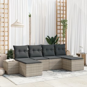 vidaXL Σετ καναπέ 6 τεμαχίων με μαξιλάρια ανοιχτό γκρι πολυ ράταν