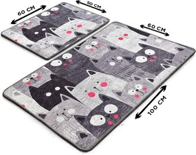 Bathmat Set (2 Pieces) Meow - Grey Multicolor