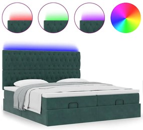 vidaXL Οθωμανικό κρεβάτι με στρώματα&LEDs Dark Green 180x200cm Velvet