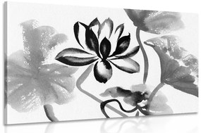 Εικόνα ακουαρέλα λουλούδι λωτού σε ασπρόμαυρο σχέδιο