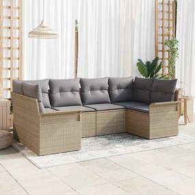 vidaXL Σετ Καναπέ Κήπου 6 Τεμαχίων με Μπεζ Μαξιλάρια από Πολυ Ράτταν