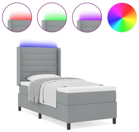 vidaXL Κρεβάτι Box Spring  με Στρώμα & LED Ανοικτό Γκρι 90x190 εκ. Ύφασμα