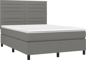 vidaXL Κρεβάτι Boxspring με Στρώμα &amp; LED Σκ.Γκρι 140x200 εκ Υφασμάτινο
