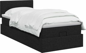 vidaXL Κρεβάτι Ottoman με Στρώμα και LED Μαύρο 90 x 190 cm Ύφασμα