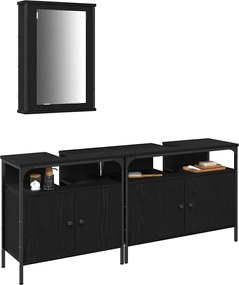 vidaXL Μονάδες Νιπτήρα Μπάνιου με ράφι 3 pcs Μαύρο Επεξεργασμένο ξύλο
