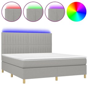 vidaXL Κρεβάτι Boxspring με Στρώμα & LED Αν.Γκρι 180x200εκ. Υφασμάτινο