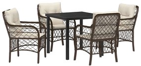 vidaXL Σέτ φαγητού για κήπο με μαξιλάρι 5 pcs Καφέ συνθετικό ρατάν