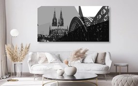 Απεικόνιση της πόλης της Κολωνίας σε ασπρόμαυρο - 120x60