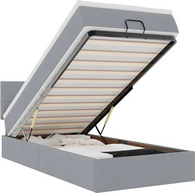 vidaXL Οθωμανικό κρεβάτι με στρώμα &amp; LEDs Ανοιχτό γκρι Ύφασμα