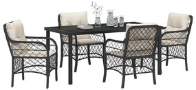 vidaXL Σέτ φαγητού για κήπο με μαξιλάρι 5 pcs Μαύρο Πολυ ράταν