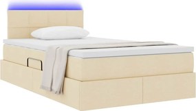 vidaXL LED Κρεβάτι αποθήκευσης με στρώμα Κρέμ 120 x 200 cm Ύφασμα
