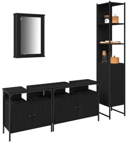 vidaXL Σετ Επίπλων Μπάνιου  4 Τεμαχίων Μαύρο Oak Επεξεργασμένο Ξύλο