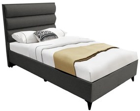 Luxe single bed with storage space anthracite fabric 120x200cm 125x217x121 εκ.