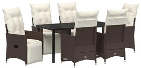 vidaXL Σέτ φαγητού για κήπο με μαξιλάρι 7 pcs Καφέ Πολυ ράταν