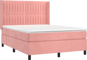 vidaXL Κρεβάτι Boxspring με Στρώμα Ροζ 140x190 εκ. Βελούδινο