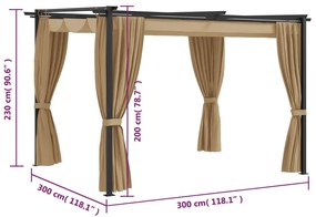 Κιόσκι με Κουρτίνες Taupe 3 x 3 μ. Ατσάλινο - Μπεζ-Γκρι