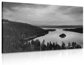 Εικόνα της λίμνης στο ηλιοβασίλεμα σε μαύρο και άσπρο - 90x60