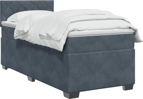 vidaXL Κρεβάτι Box Spring με Στρώμα και LED Σκούρο Γκρι Μονό Βελούδο