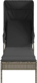 vidaXL Ξαπλώστρες 2 Τεμ. Γκρι Συνθ. Ρατάν με Σκίαστρα και Τραπεζάκια