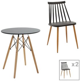 Σετ Τραπεζαρίας Aurora-Julita σετ 3τεμ pp-mdf σε μαύρη-φυσική απόχρωση Φ60x73εκ 60x60x73 εκ.