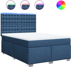 vidaXL Κρεβάτι Boxspring με Στρώμα Μπλε 140x190 εκ. Υφασμάτινο