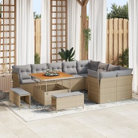 vidaXL Σετ Καναπέ Κήπου 12 τεμαχίων με μαξιλάρια Μπεζ Πολυ Ρατάν Ακακία, vidaXL Σετ Καθιστικού Κήπου 3 τεμαχίων με μαξιλάρια Μπεζ Πολυ Ρατάν Ακακία