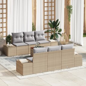 vidaXL Σετ Σαλονιού 7 τεμαχίων  με Μαξιλάρια Μπεζ Ρατάν