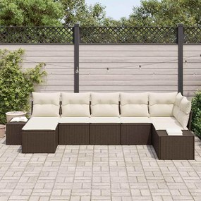 vidaXL Σετ Καναπέ Κήπου με μαξιλάρι 7 pcs Καφέ Πολυ ράταν
