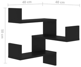 Γωνιακές Ραφιέρες Τοίχου 2 τεμ. Μαύρες 40x40x50 εκ. Επεξ. Ξύλο - Μαύρο