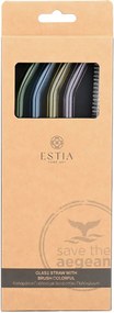 Καλαμάκια Γυάλινα + Βουρτσάκι (Σετ 5τμχ) Estia Πολύχρωμα 01-39226