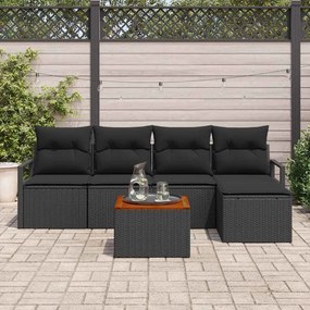 vidaXL Σετ Καναπέ Κήπου με μαξιλάρι 6 pcs Μαύρο Πολυ ράταν