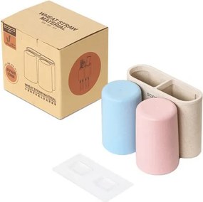 ECOCO βάση οδοντόβουρτσας με 2 ποτήρια E1701, μπεζ