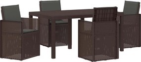 vidaXL Σέτ φαγητού για κήπο με μαξιλάρι 5 pcs Καφέ και Ανθρακί PP