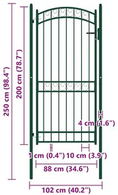 vidaXL Καγκελόπορτα με Αψιδωτή Κορυφή Πράσινη 100 x 200 εκ. Ατσάλινη