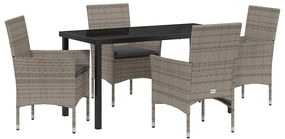 vidaXL Σέτ φαγητού για κήπο με μαξιλάρι 5 pcs Γκρι Πολυ ράταν