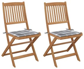 vidaXL Καρέκλες Κήπου Πτυσσόμενες 2 τεμ Μασίφ Ξύλο Ακακίας & Μαξιλάρια