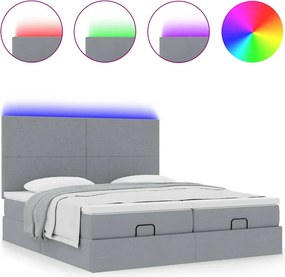 vidaXL Οθωμανικό κρεβάτι με στρώματα &amp; LEDs Ανοιχτό γκρι ύφασμα