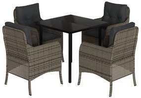 vidaXL Σετ Τραπεζαρίας Κήπου 5 τεμ. Γκρι Συνθ. Ρατάν με Μαξιλάρια