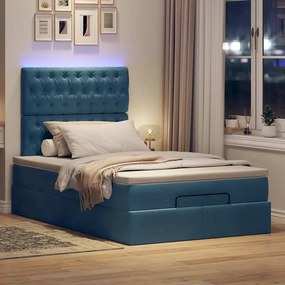 vidaXL Οθωμανικό κρεβάτι με στρώματα &amp; LEDs Σκούρο μπλε Βελούδο