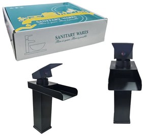 Sanitary Wares Μαύρη Μπαταρία Νιπτήρα με Ρουξούνι Καταρράκτη - Black Basin Faucet with Waterfall Spout