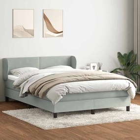 Κρεβάτι Boxspring με Στρώμα Ανοιχτό Γκρι 140x210 εκ. Βελούδινο - Γκρι