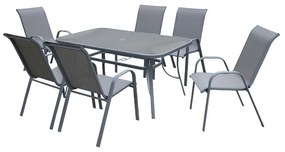 Ε250,7L RIO Set Τραπεζαρία Μέταλλο Βαφή Ανθρακί, Textilene Γκρι : Τραπέζι+6 Πολυθρόνες  Table:140x80x71 Chair:55x74x91 Ανθρακί/Γκρι,  Μέταλλο/Textilene, , 1 Τεμάχιο